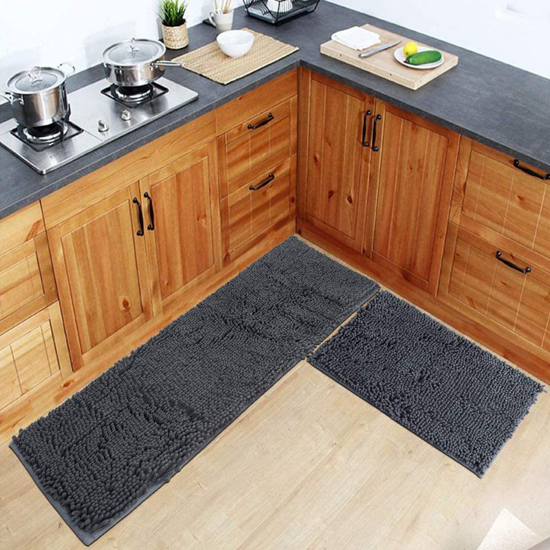 Eider & Ivory™ Red Rug For Kitchen Shaggy Chenille Rugs 2 Pieces Set